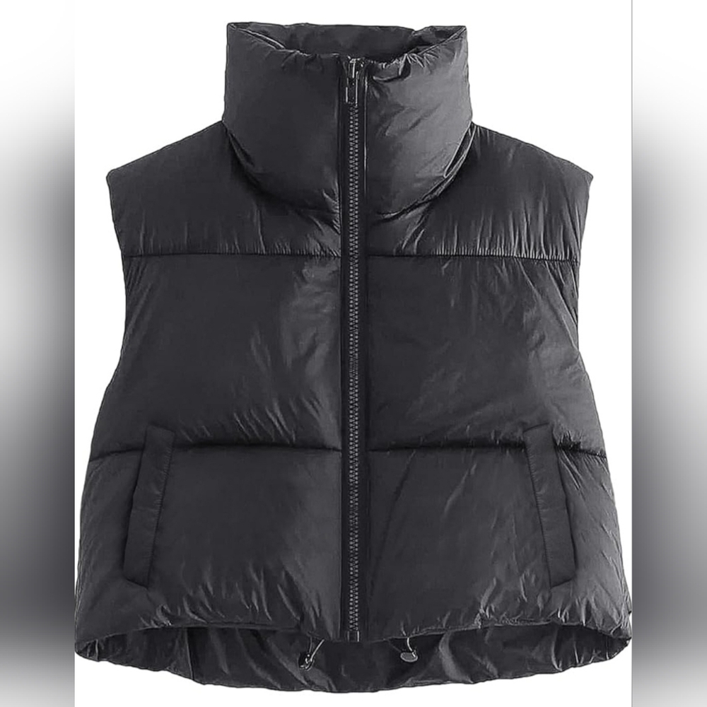 NWT Womens Cropped Puffer Vest Winter Lightweight Sleeveless Warm - BLACK